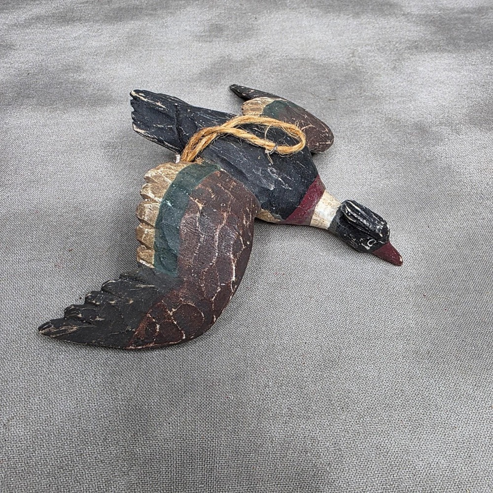 Mallard Duck Wooden Hand Carved Christmas Ornament Vintage Rustic 5.25"x4.5"
